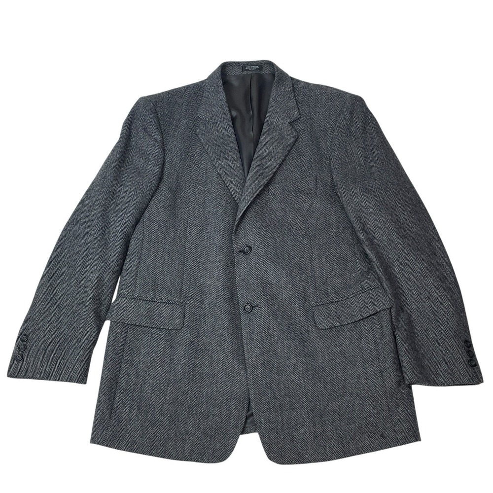 Stafford 44L Wool Blend Herringbone Blazer Gray Tweed Sport Coat Mens Academia